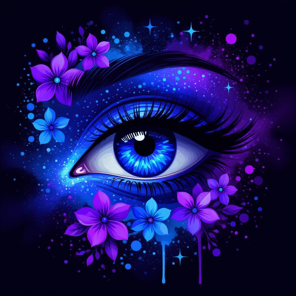 Eye with Purple Accents in Watercolor Splash Art