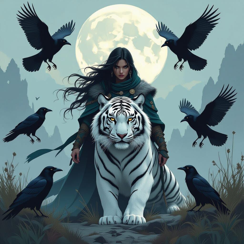 Druid Transforms into Tiger in Dark Mystical Art