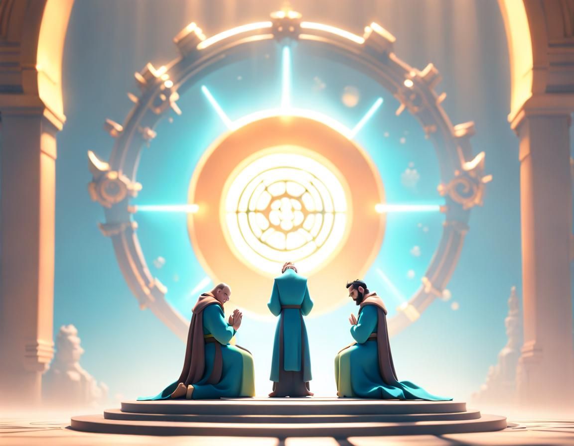 People Praying: 3D Digital Art in Pixar Style