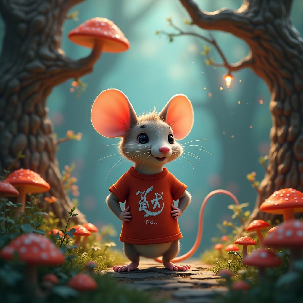 Heroic Mouse in Fantasy Forest, Digital Art