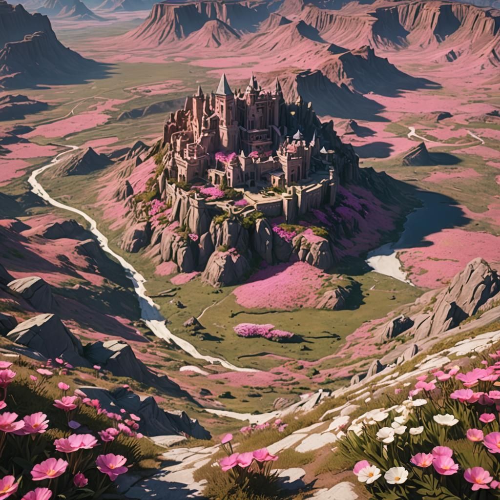 Medieval Shoujo Scenery with Pink and White Flowers