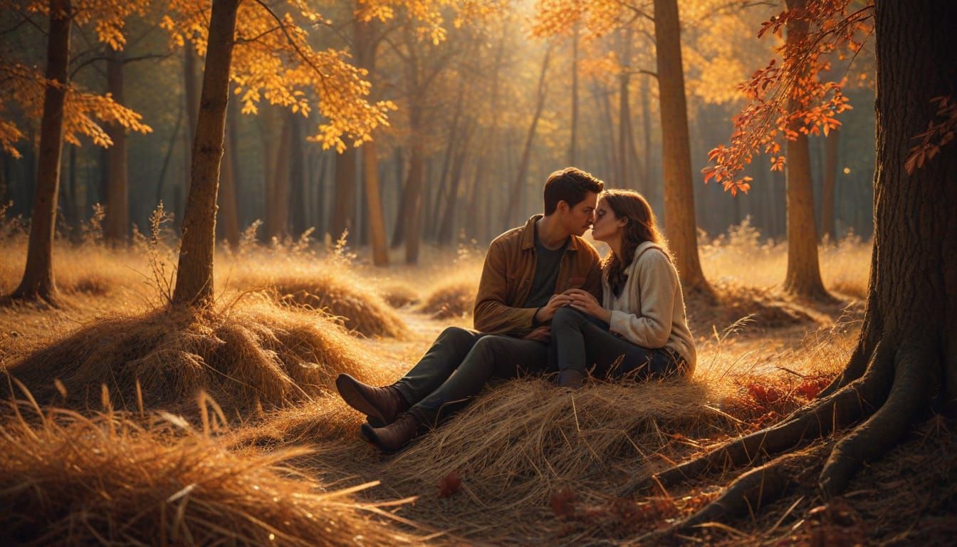 Romantic Couple Under Moonlight in Impressionistic Style