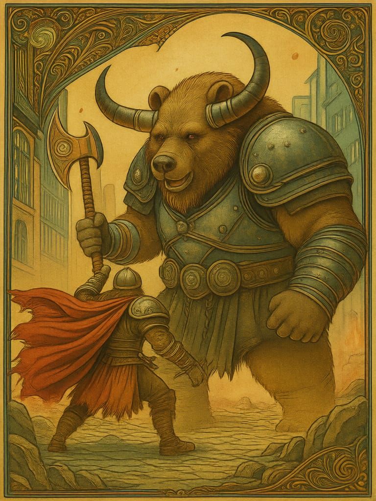 Anime Viking Fights Steampunk Bear in Electric City