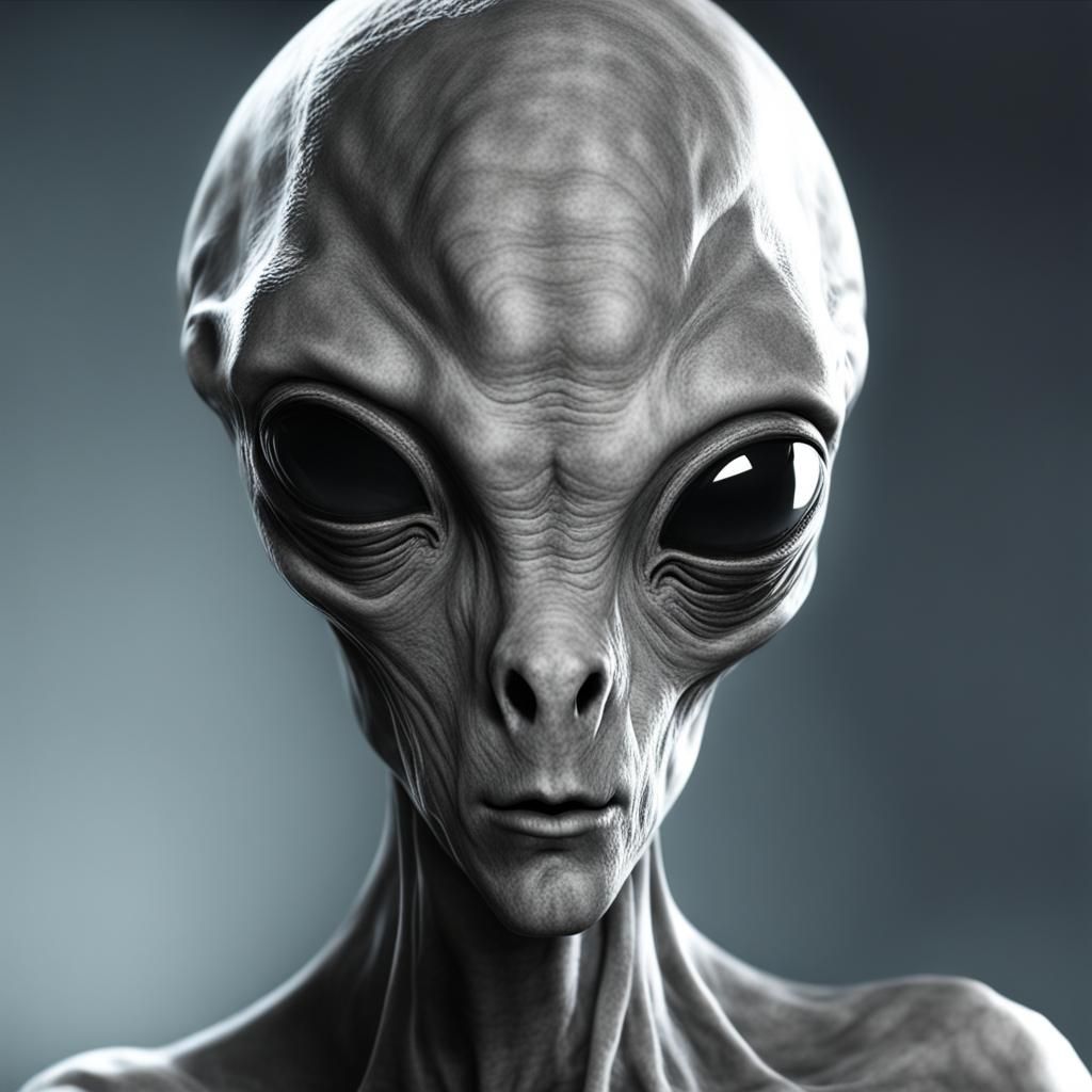 Monochromatic Grey Alien Portrait