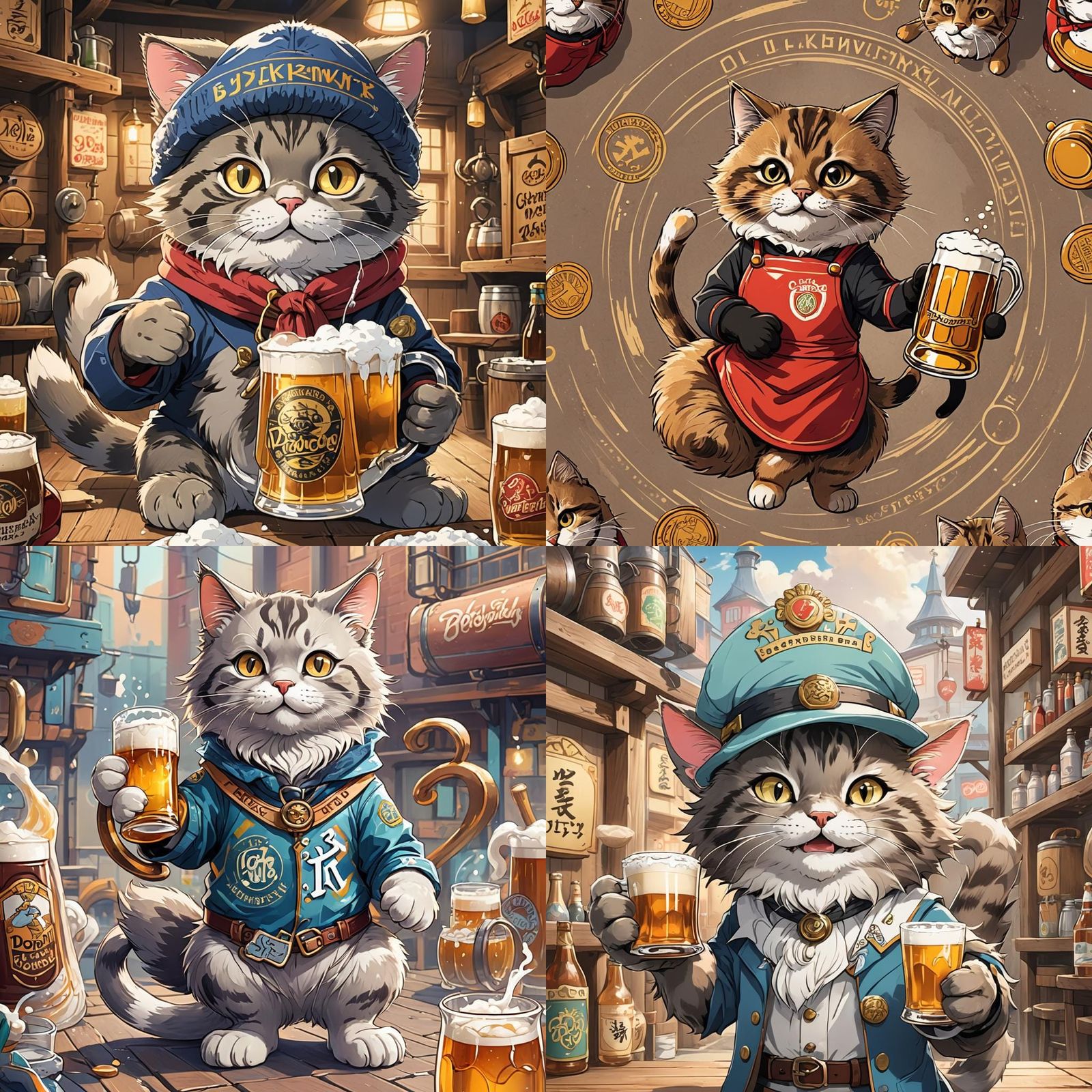 Brewery Logo: Cat with Beer Mug in Anime Style