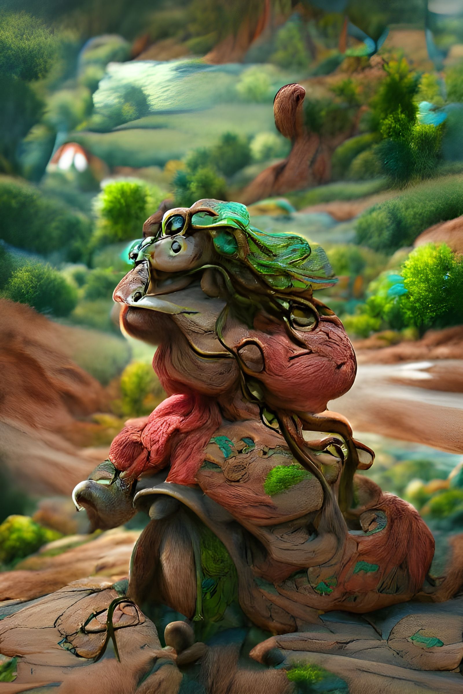 Cute Claymation Rock Monster in Volcanic Landscape