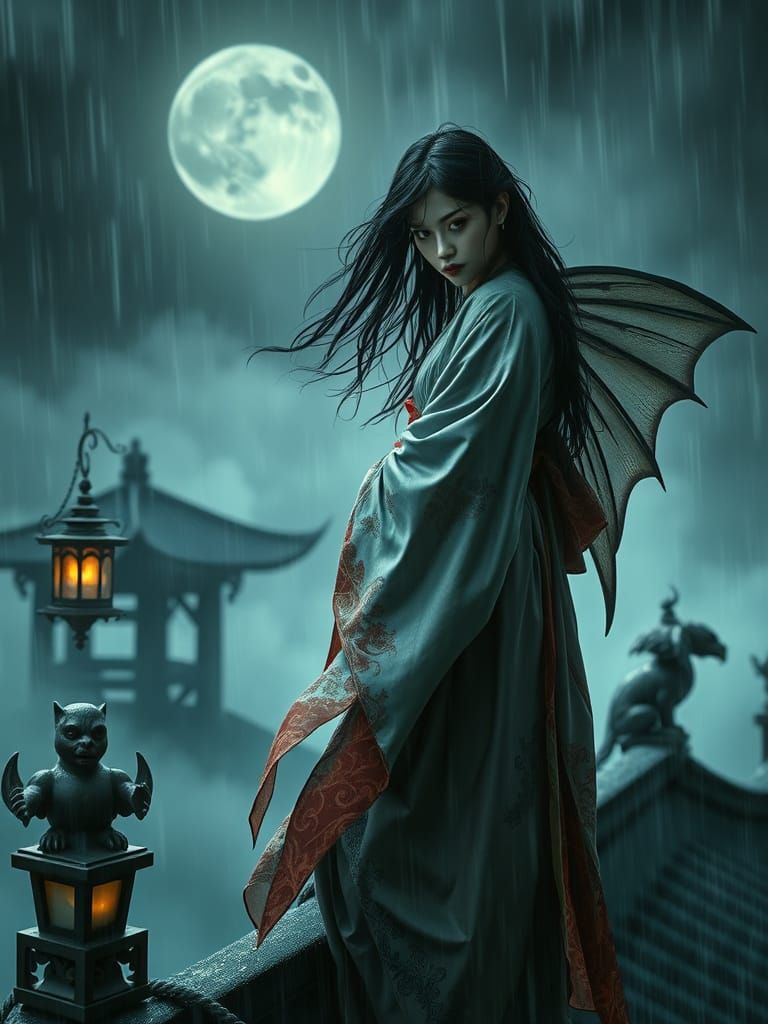 Sultry Fantasy Fairy Under Moonlit Rain
