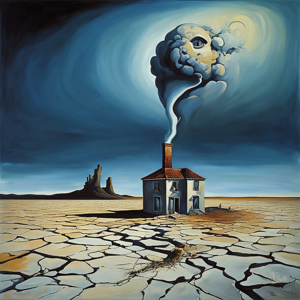 Surreal Dali-Inspired House on Cracked Earth