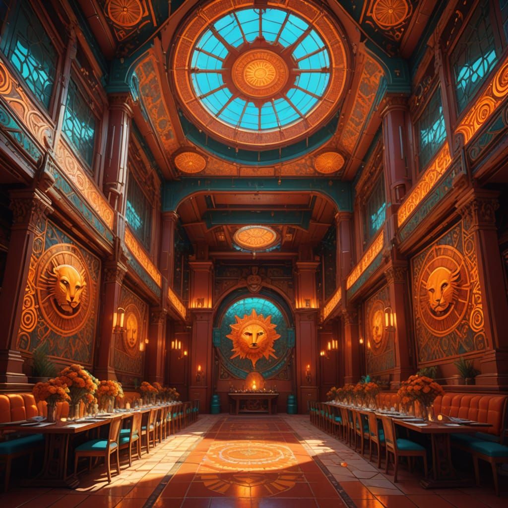 Ruby Flame Feast Hall: Hyperdetailed Interior Concept Art