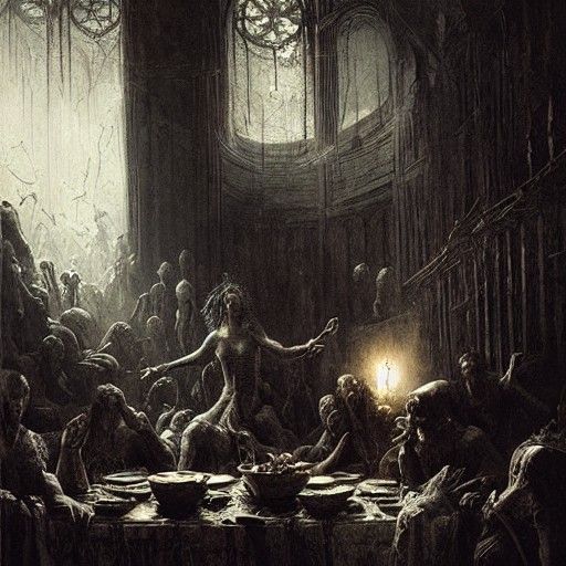 Horrific Dinner Scene in Doré Style
