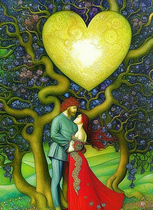 Heart-Shaped Apple Tree: A Fantasy Oil Painting