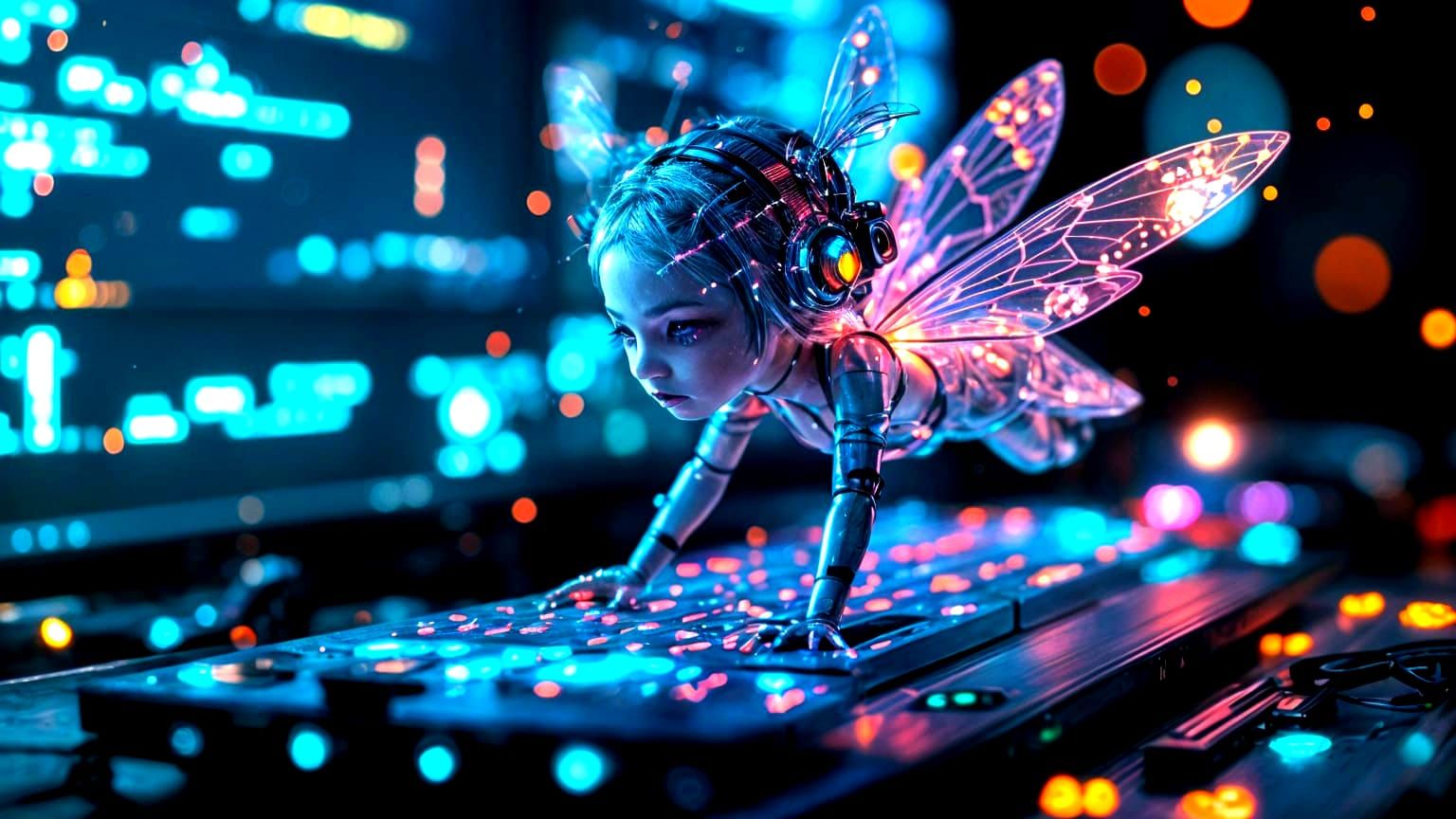 Cyberpunk Pixie Fairy in Computer