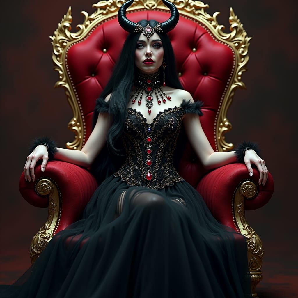 Regal Demoness on Victorian Chair, Matte Painting