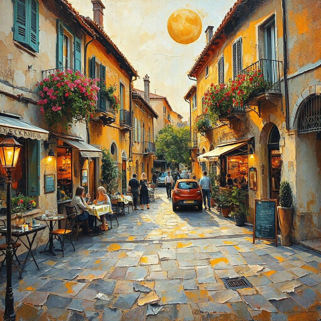 Romantic French Village in Impasto Style