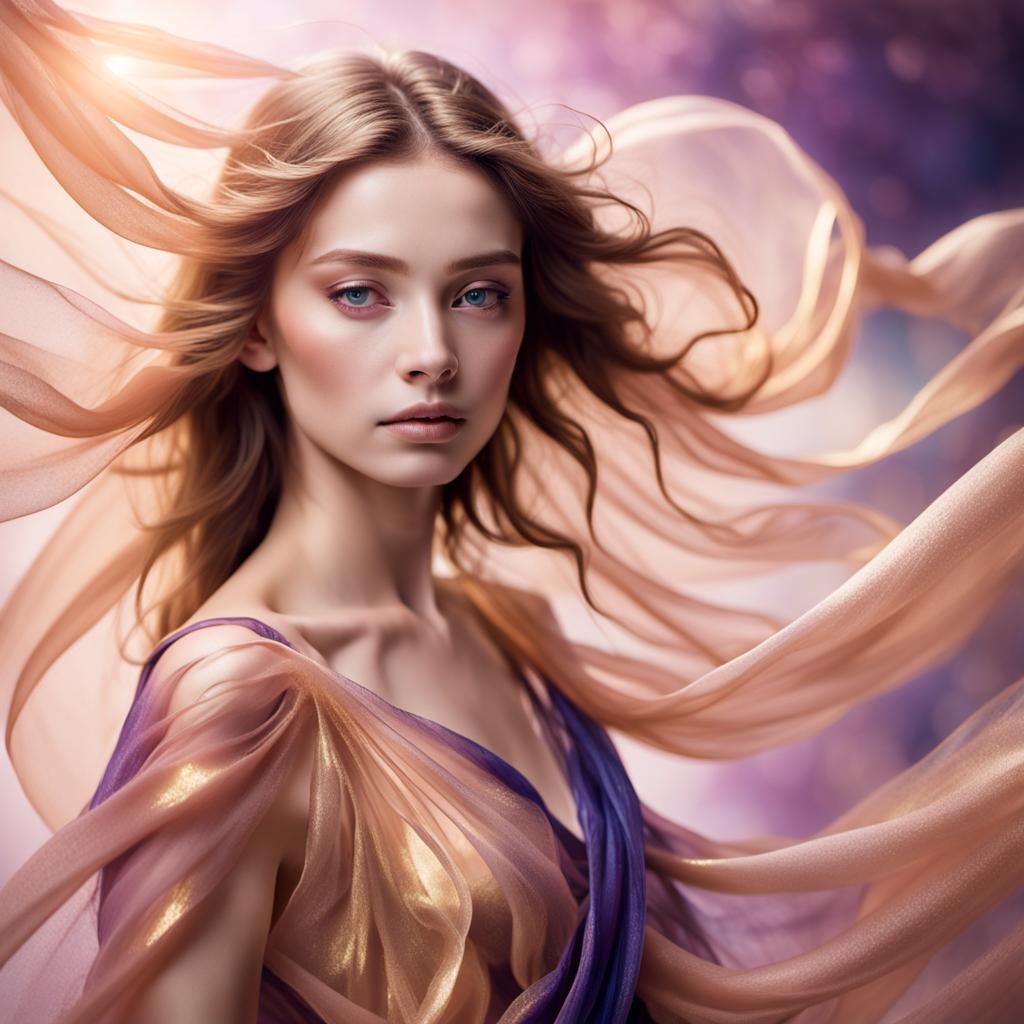 Ethereal Woman in Flowing Fabric, Fantasy Concept Art