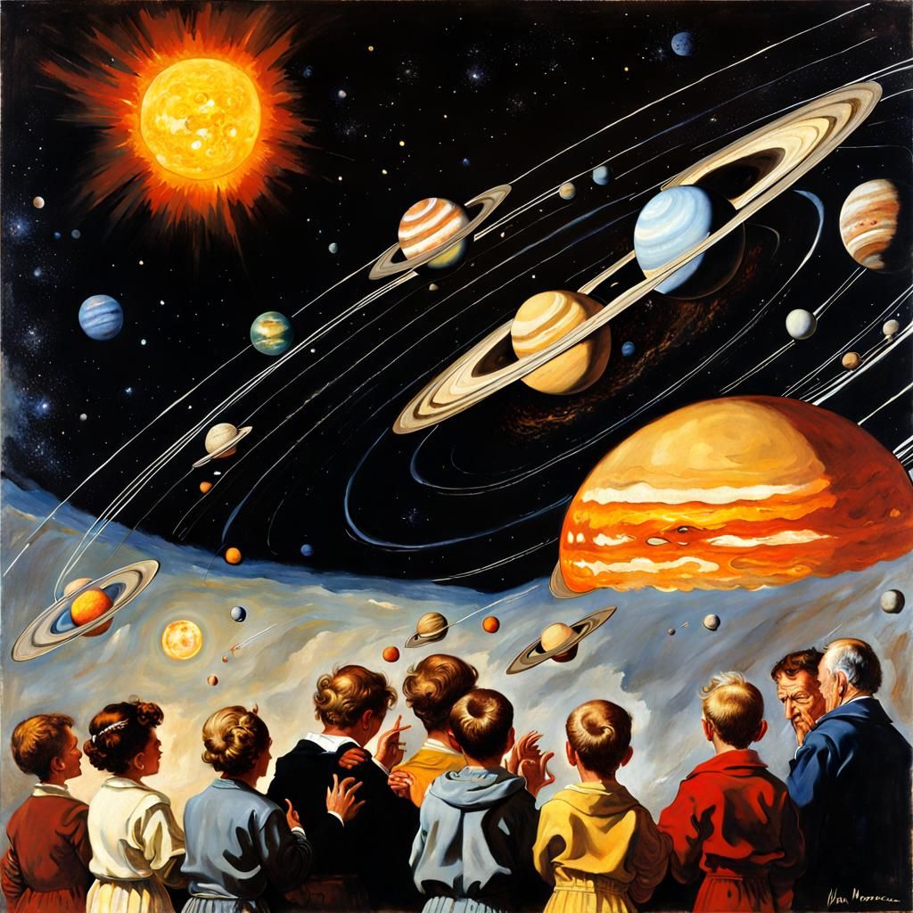 Solar System Galaxy: Oil Painting in Rockwell Style
