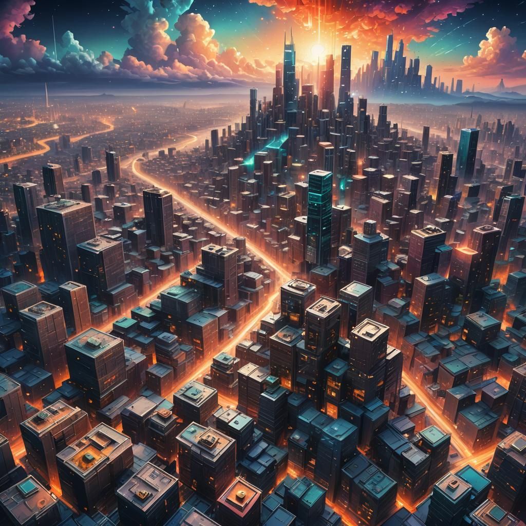 City landscape in the distance Pixel art geometric abstract ...