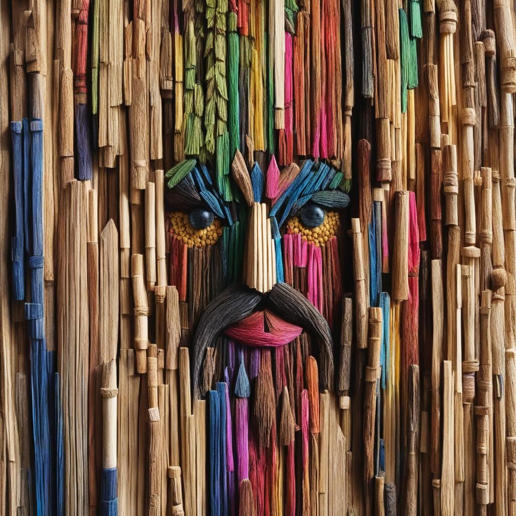 Colorful Treebeard Sculpture Made of Matchsticks and Wood