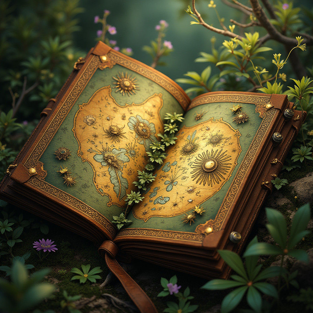 Magical Pollen Map in Golden Forest, Illustrated Style