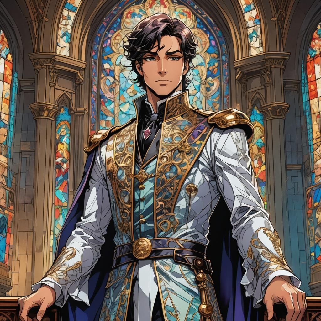 Prince Butler in Ornate Throne Room: Manga Illustration