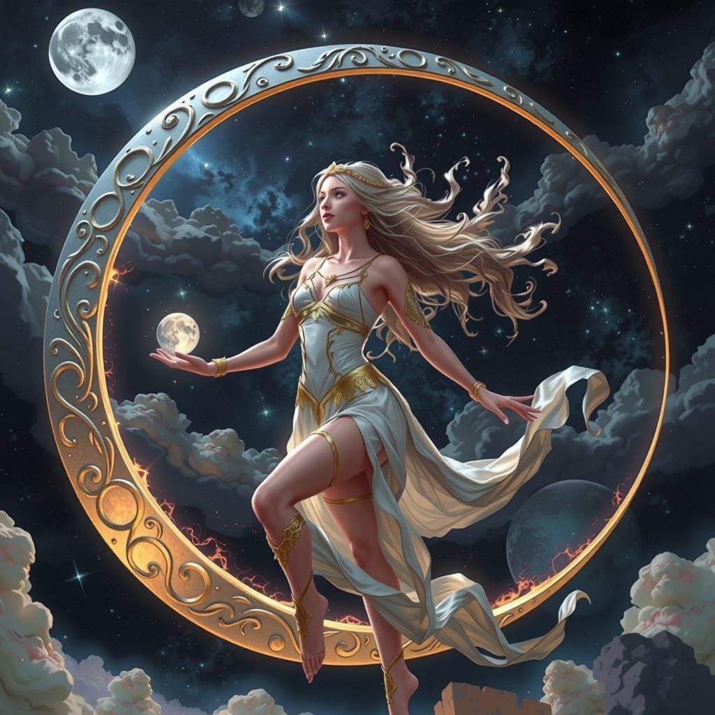 Celestial Moon Goddess Emerges From Space Portal