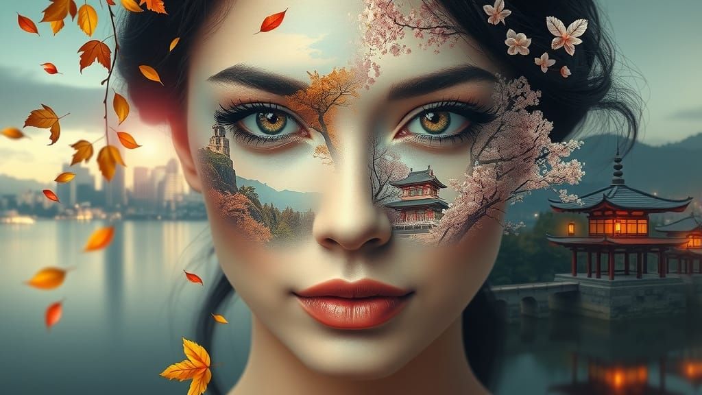 Serene Woman in Harmonious Landscape Blend