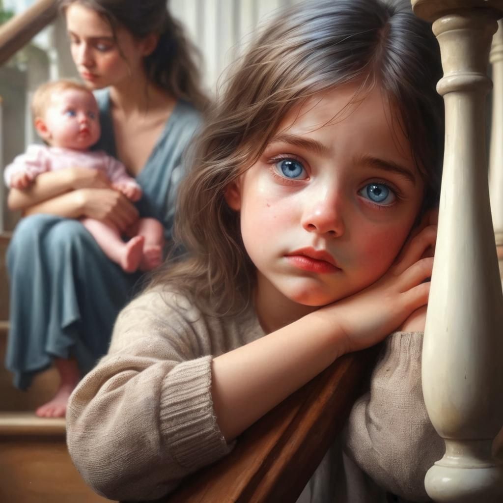 Sad Girl Portrait with Blue Eyes