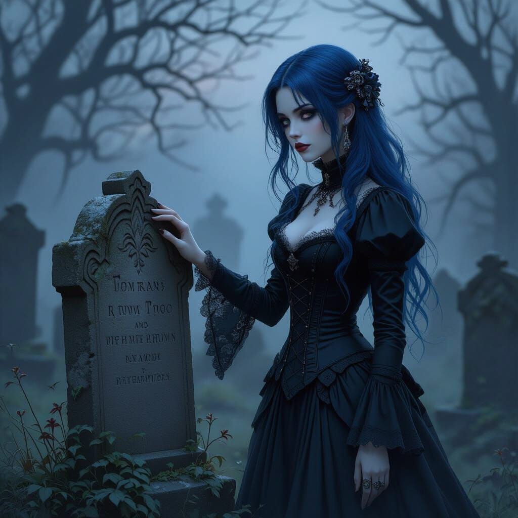 Gothic Woman in Graveyard, Inspired by Dark Romanticism