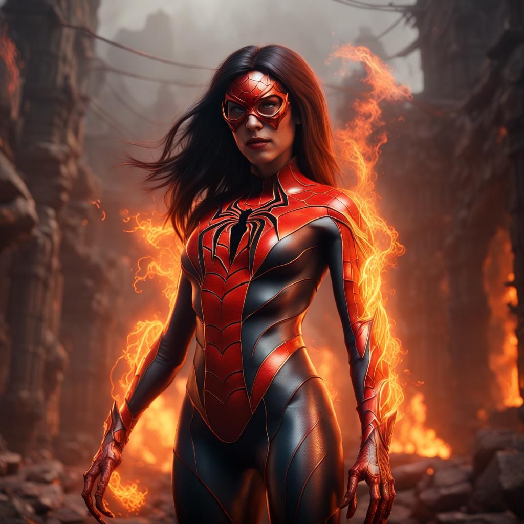 Hellfire Spider-Woman in Detailed Matte Painting