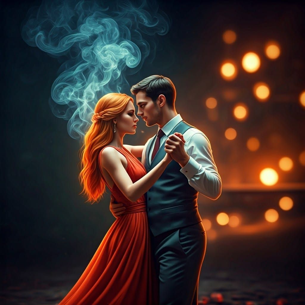 Romantic Couple Dancing in Smoke, Cinematic Lighting