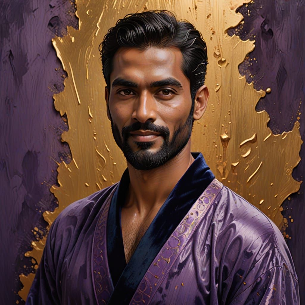 Smiling Sri Lankan Man in Velvet Bathrobe, Klimt Style