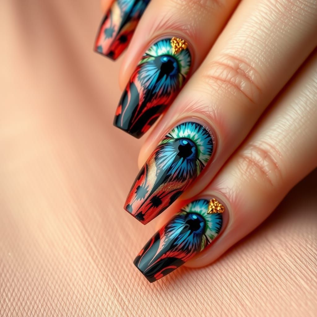 Intricate Nail Art with Fur and Floral Textures
