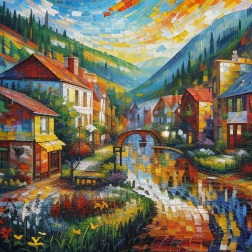 Vibrant Mosaic Patchwork in Neo-Impressionist Style