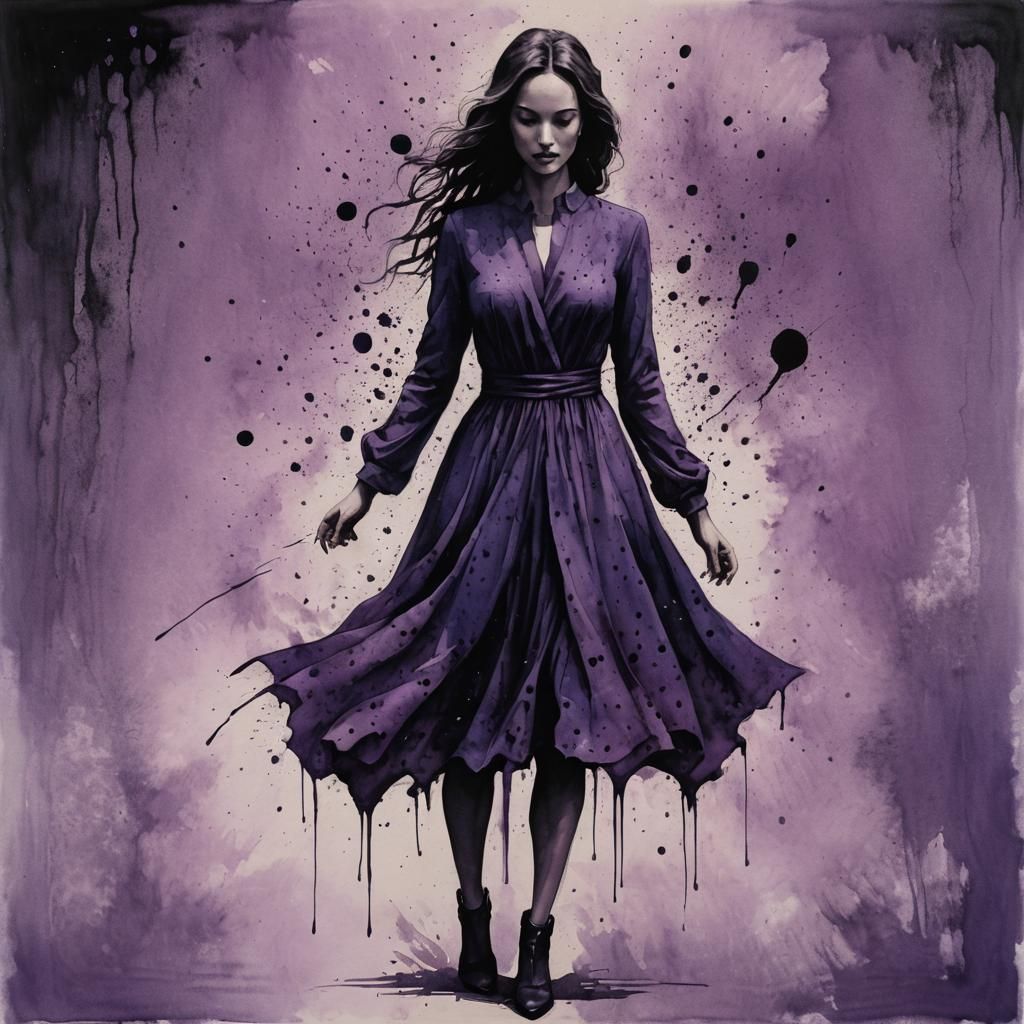 Indigo Ink Blot Woman: Esoteric Oil Painting