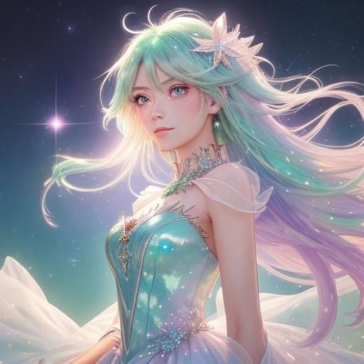 Celestial Woman in Green: Anime Concept Art