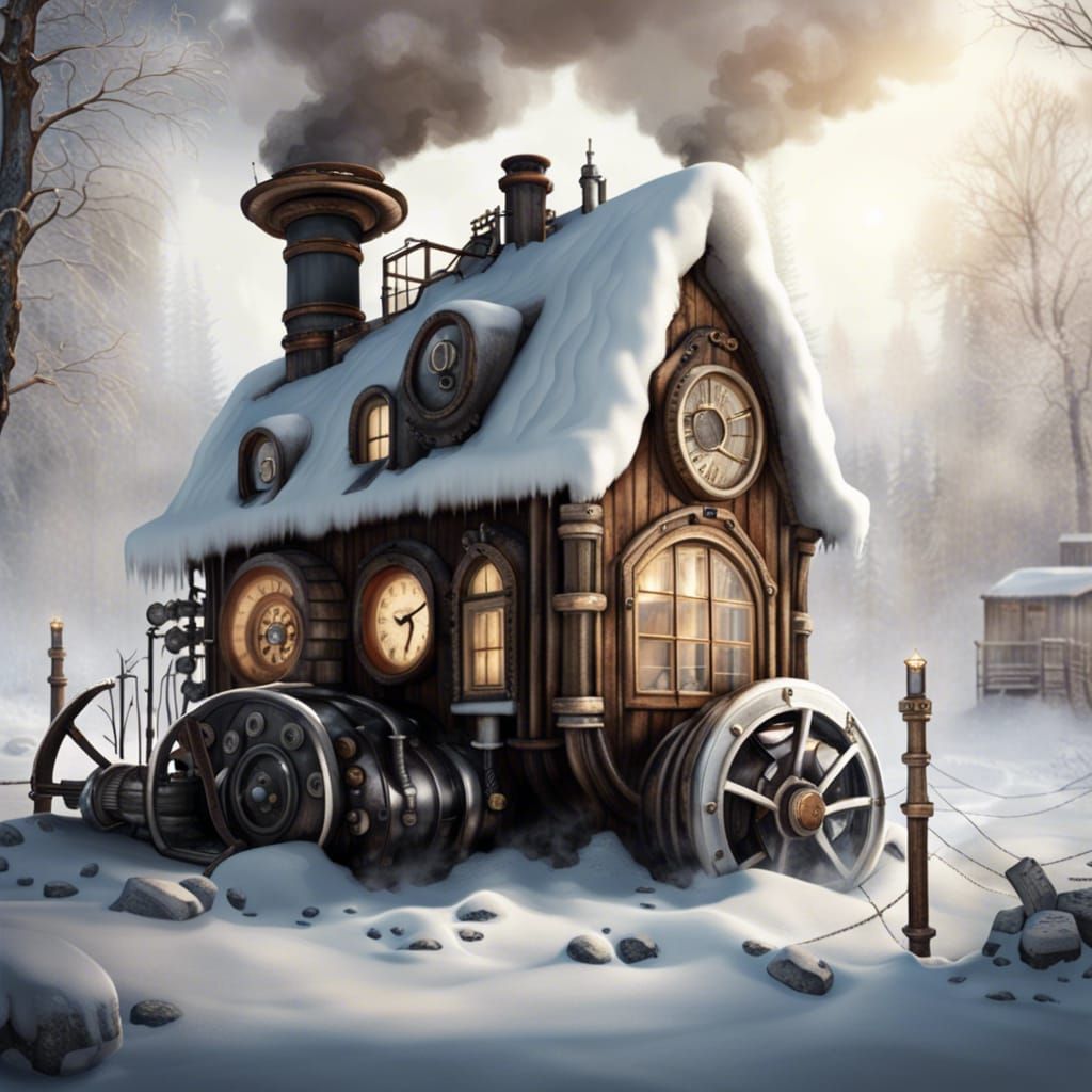 Steampunk Generator Cottage in Frozen Landscape