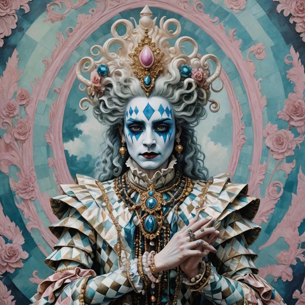 Shiva Harlequin Portrait in Vaporwave Haute Couture
