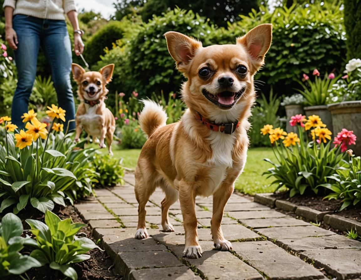 Chihuahua Photobombing a Family Garden Photo