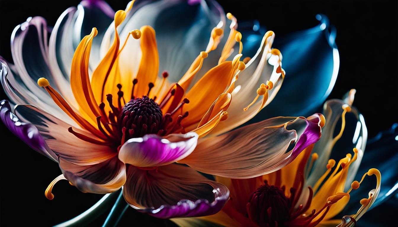 Glass Flower Ink Drawing in Hyperrealism Style