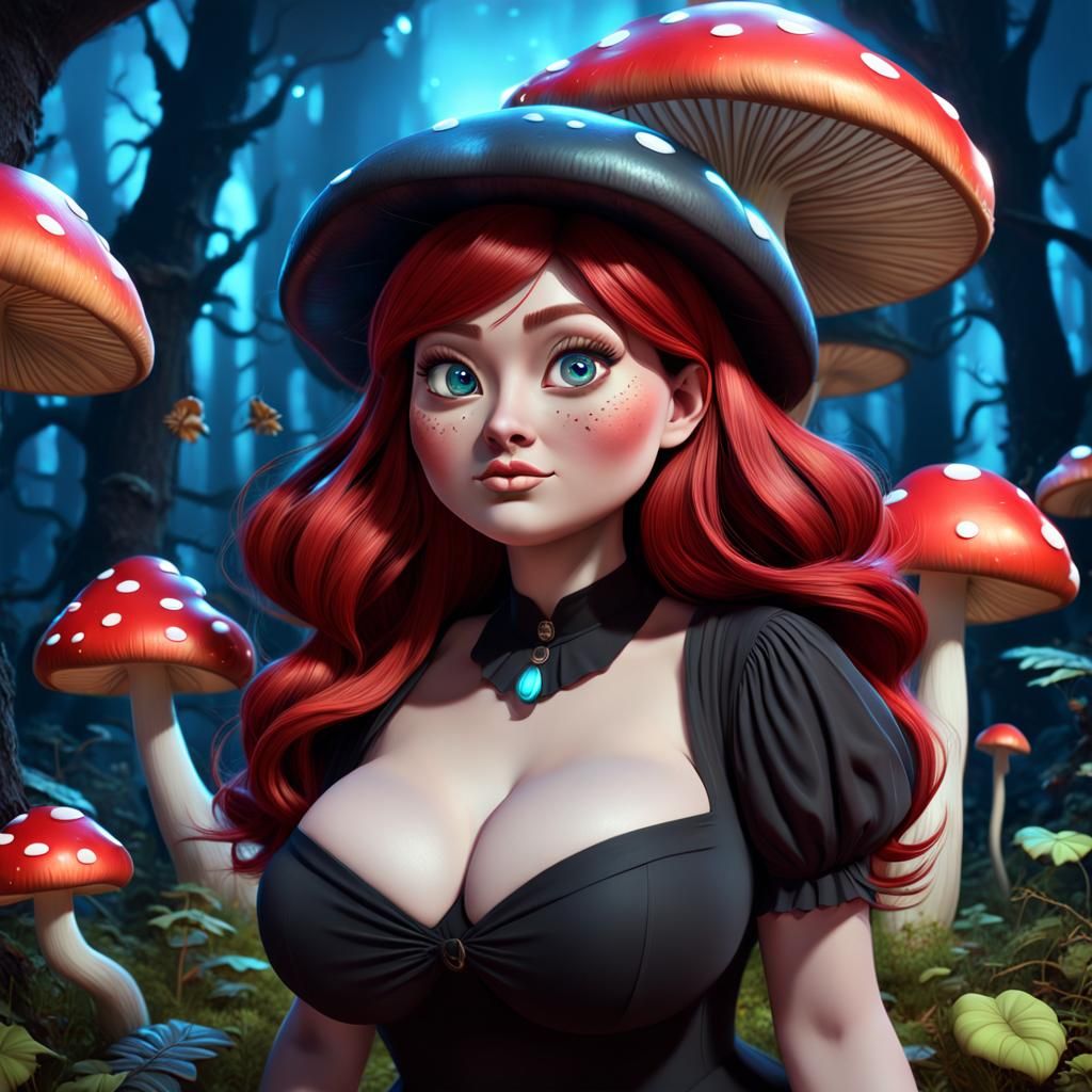 Mushroom Woman in Magic Forest: 3D Digital Art