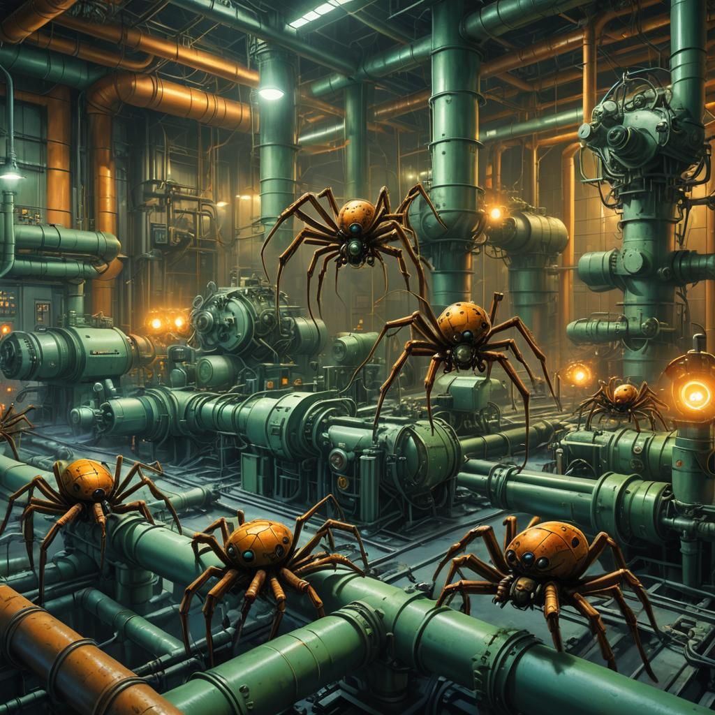 Mutant Spiders in Nuclear Plant: Fantasy Concept Art