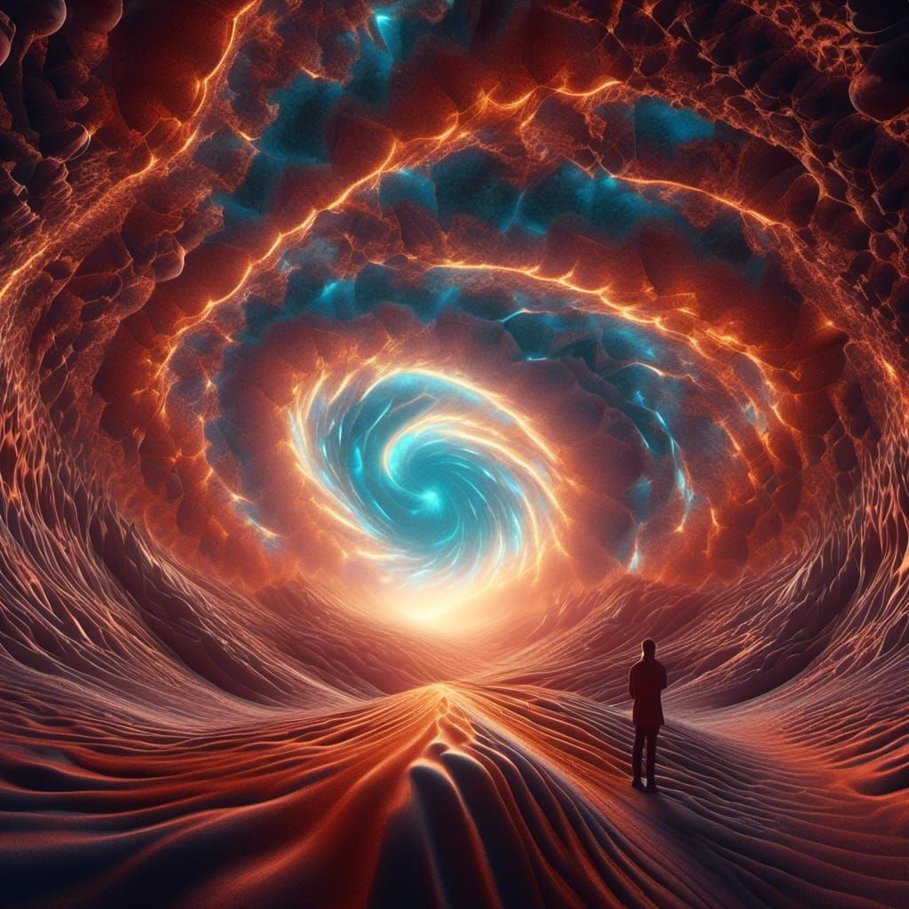 Surreal Celestial Dance in Epic Landscape