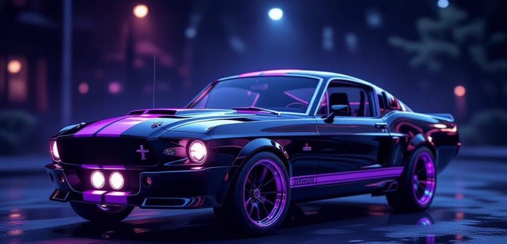 1967 Shelby GT500 in Matte Black with Neon Purple Accents