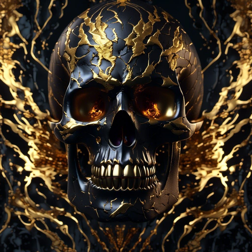 Elegant Black Demon with Golden Kintsugi Cracks