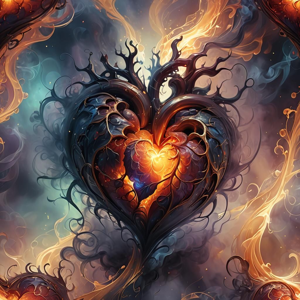Ethereal Glowing Heart Concept Art in Oil Painting Style