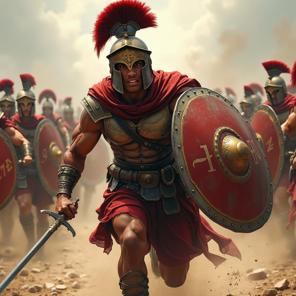 Determined Spartan Warrior Charges into Battle