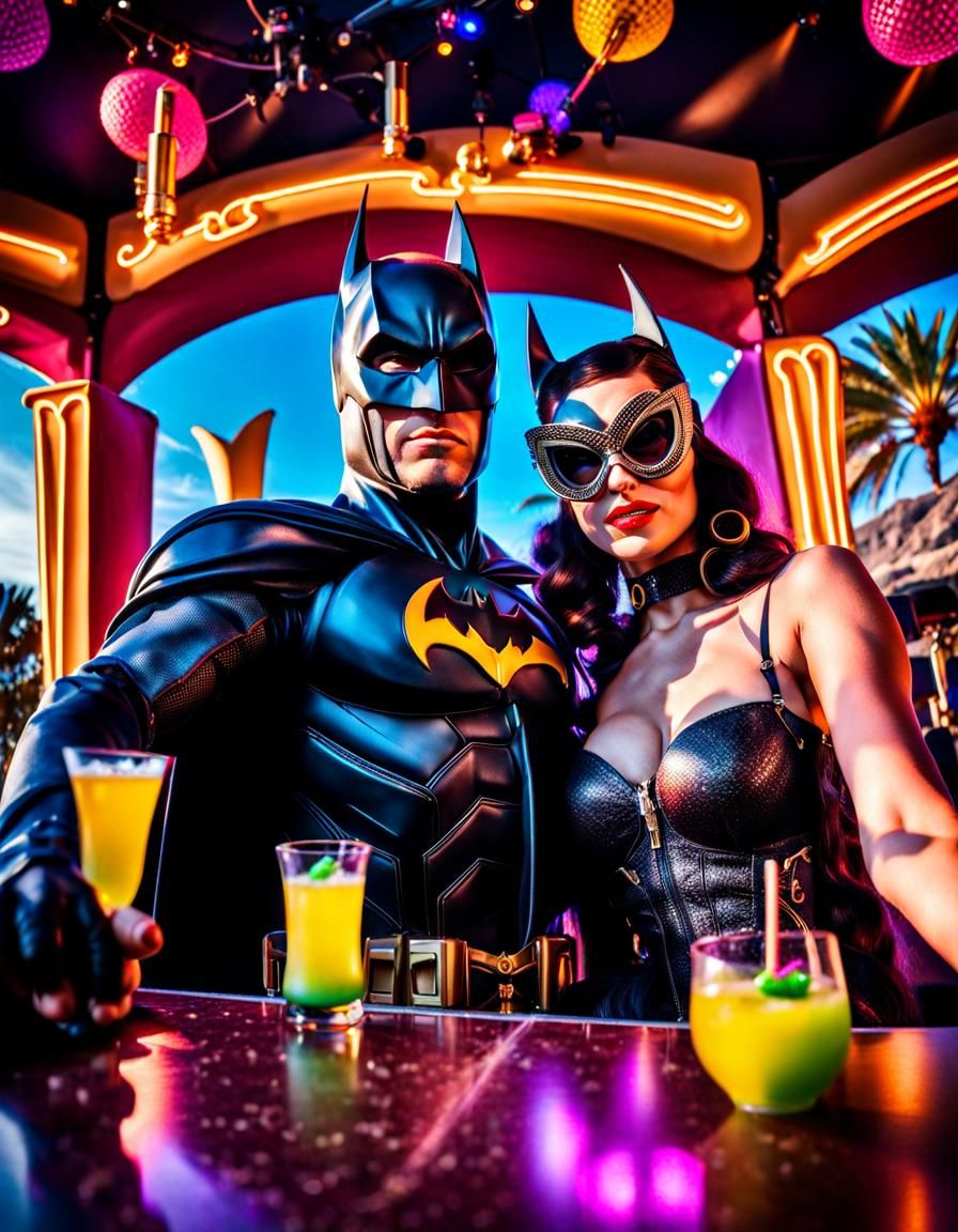 Batman and Catwoman Selfie in Ibiza Foam Party