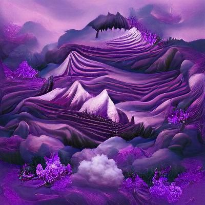 Surreal Purple Mountainside Landscape