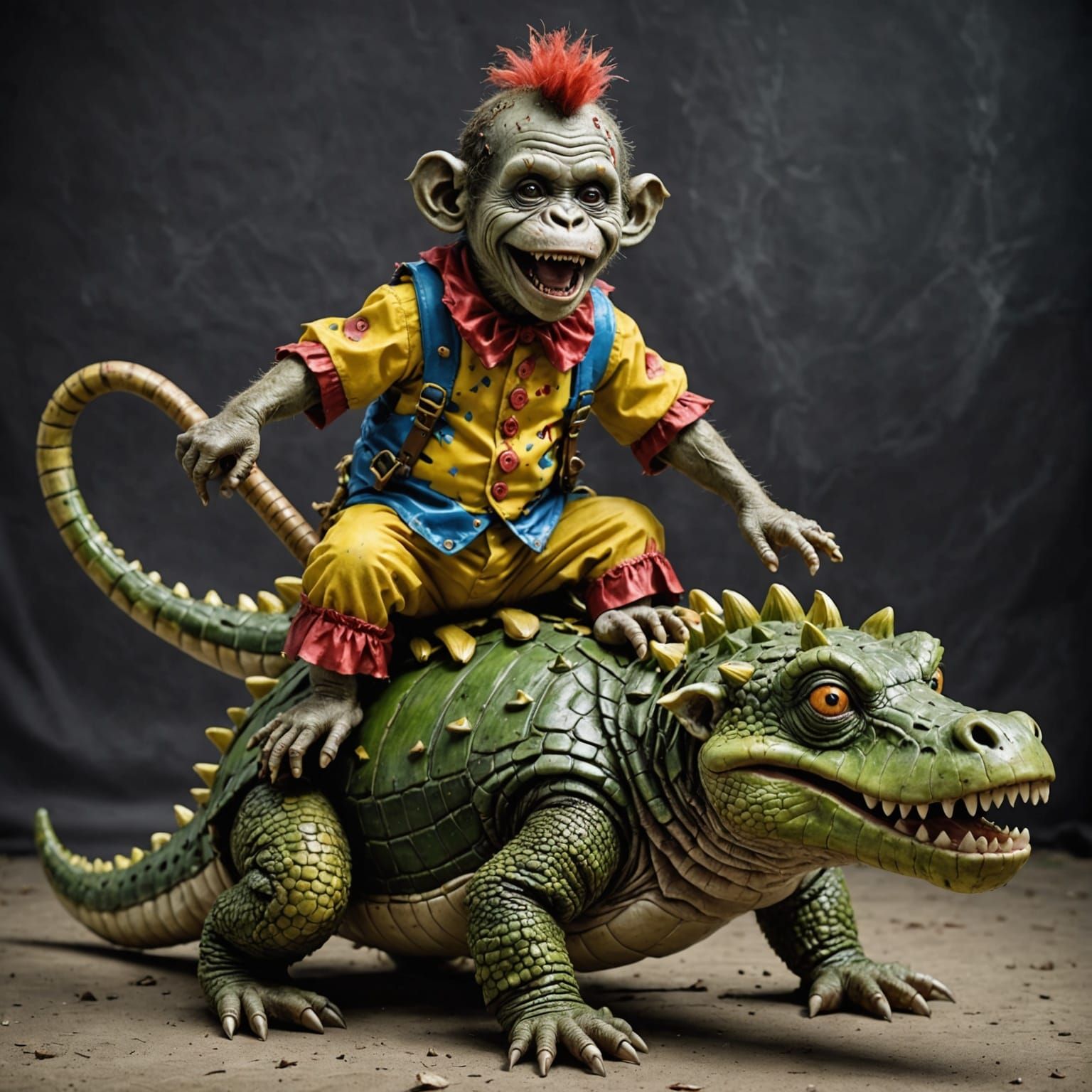 Zombie Monkey Clown on Crocodile: Bizarre AI Art