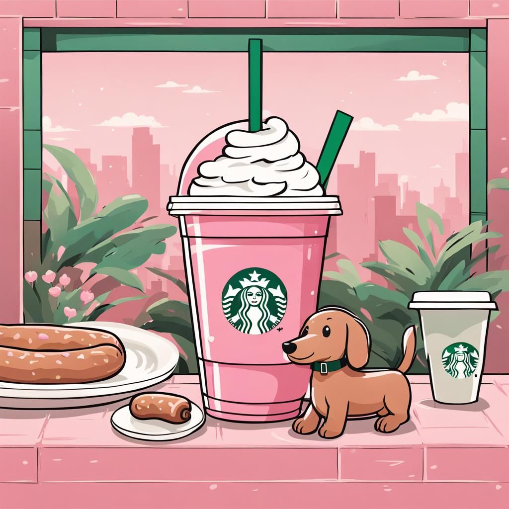 Pink Drink and Dachshund in Anime Style